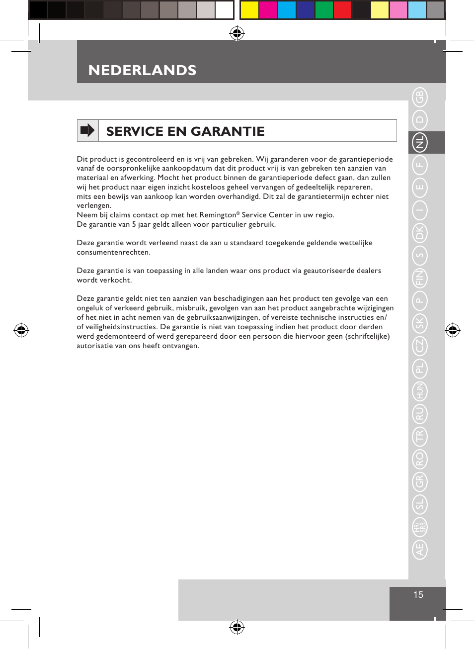Nederlands, Service en garantie | Remington CI9522 User Manual | Page 17 / 108