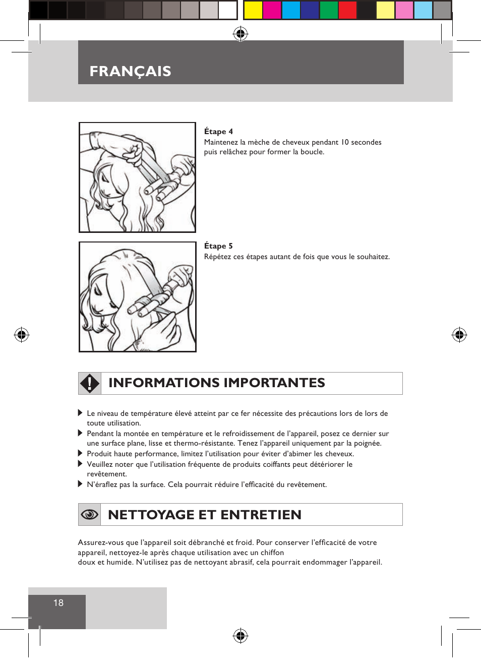 Français, Informations importantes, Nettoyage et entretien | Remington CI9522 User Manual | Page 20 / 108