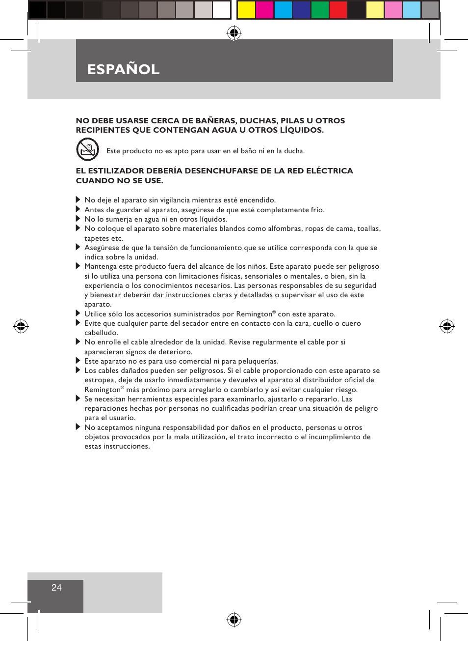 Español | Remington CI9522 User Manual | Page 26 / 108