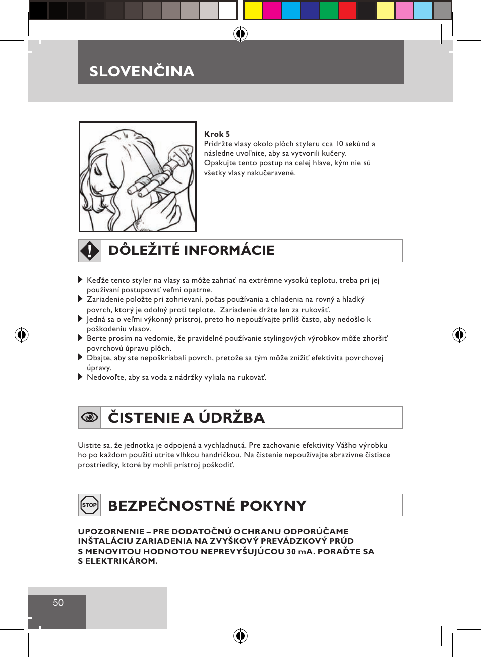 Sloven ina, Slovenčina, Čistenie a údržba | Bezpečnostné pokyny, Dôležité informácie | Remington CI9522 User Manual | Page 52 / 108