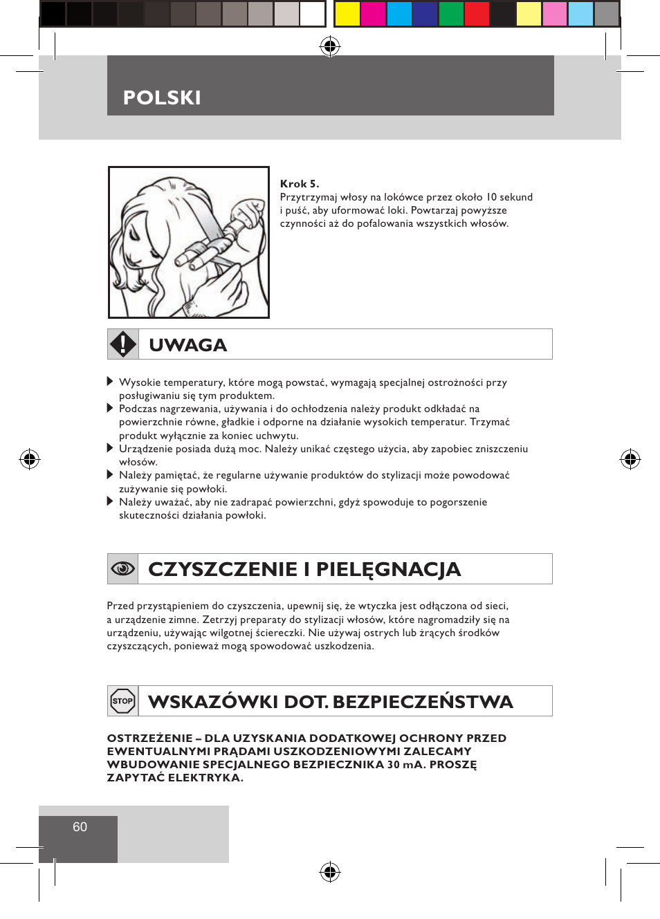 Polski, Czyszczenie i pielęgnacja, Uwaga | Wskazówki dot. bezpieczeństwa | Remington CI9522 User Manual | Page 62 / 108