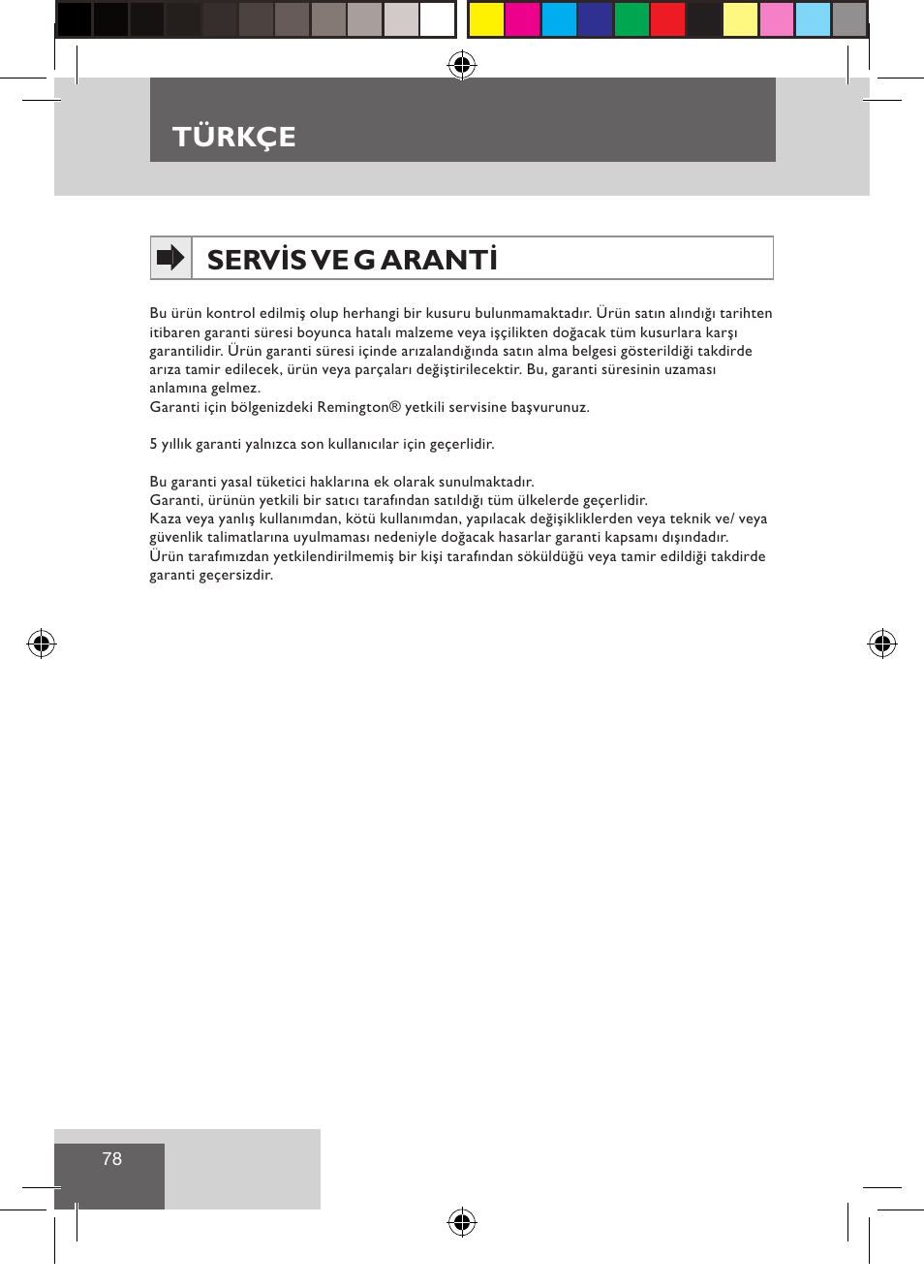 Türkçe, Servis ve g aranti | Remington CI9522 User Manual | Page 80 / 108