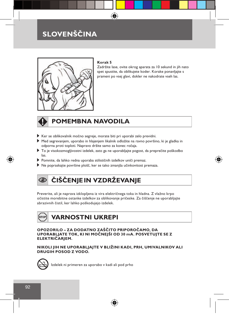 Slovenščina, Pomembna navodila, Čiščenje in vzdrževanje | Varnostni ukrepi | Remington CI9522 User Manual | Page 94 / 108