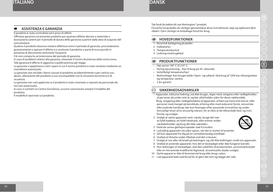 Dansk italiano | Remington S1006 User Manual | Page 11 / 36