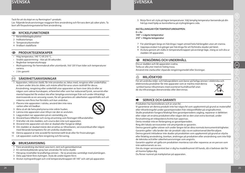 Svenska | Remington S1006 User Manual | Page 13 / 36