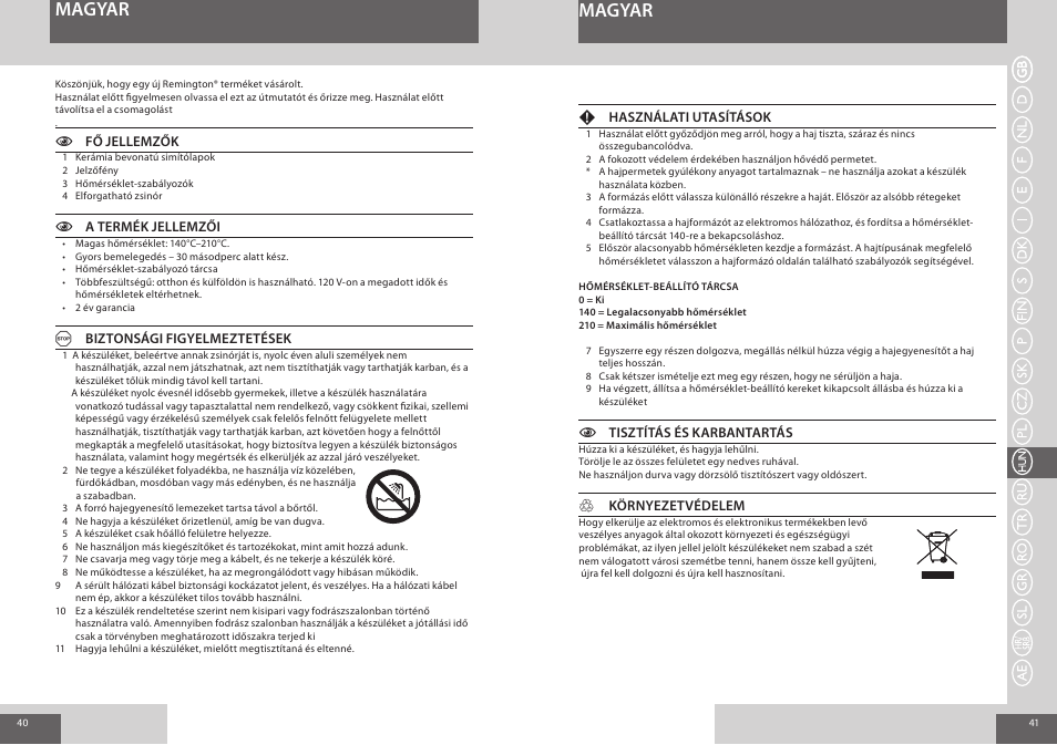 Magyar | Remington S1006 User Manual | Page 21 / 36