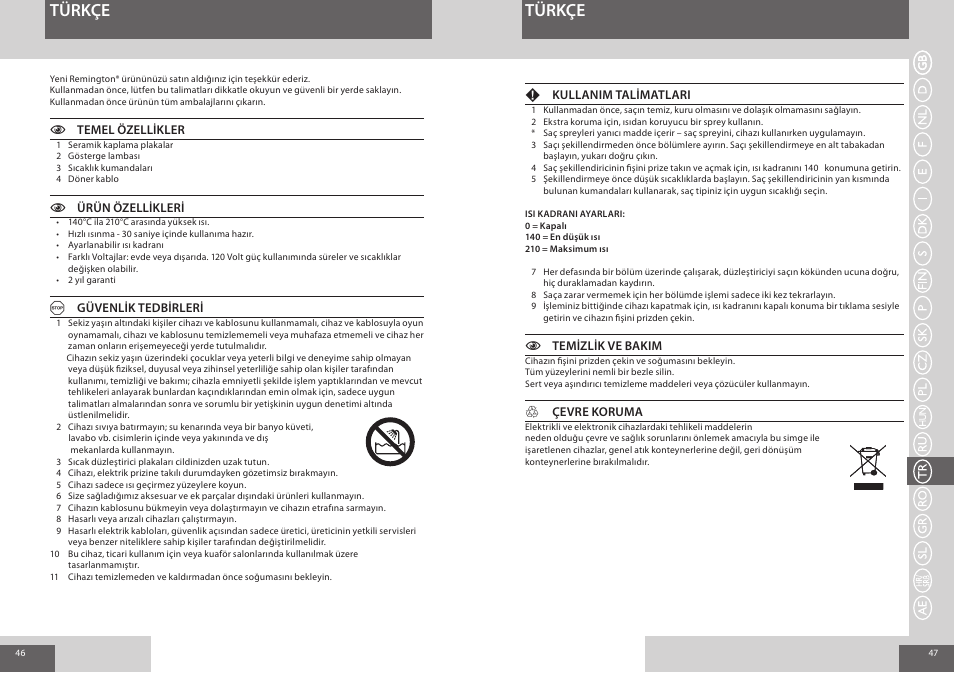 Türkçe | Remington S1006 User Manual | Page 24 / 36