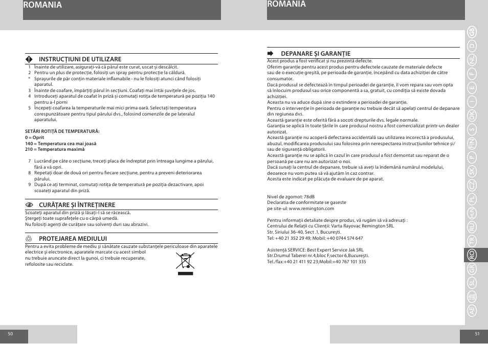 Romania | Remington S1006 User Manual | Page 26 / 36