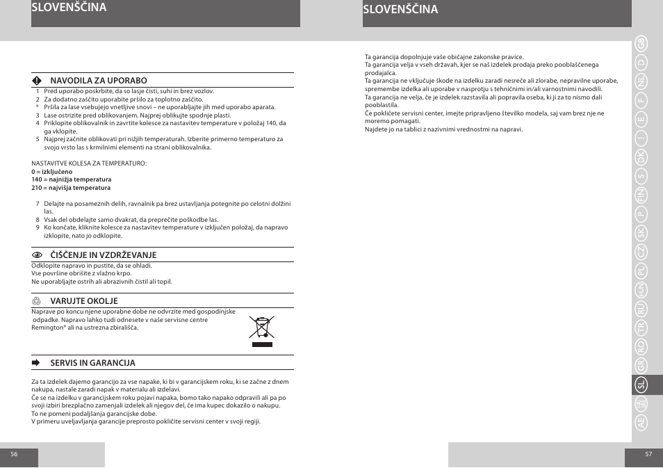 Slovenščina | Remington S1006 User Manual | Page 29 / 36