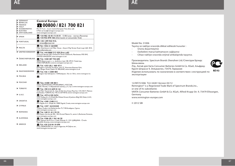 Remington S1006 User Manual | Page 34 / 36