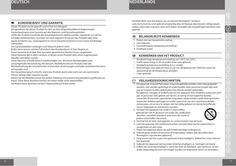 Nederlands deutsch | Remington S1006 User Manual | Page 5 / 36