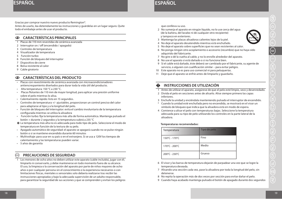 Español | Remington S8500 User Manual | Page 10 / 45