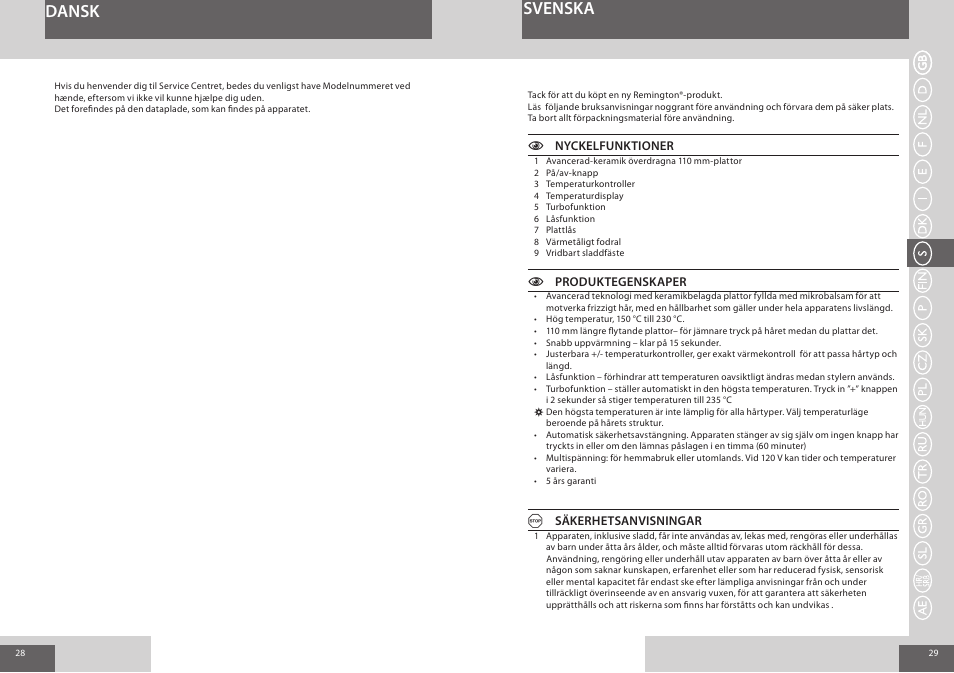 Dansk svenska | Remington S8500 User Manual | Page 15 / 45