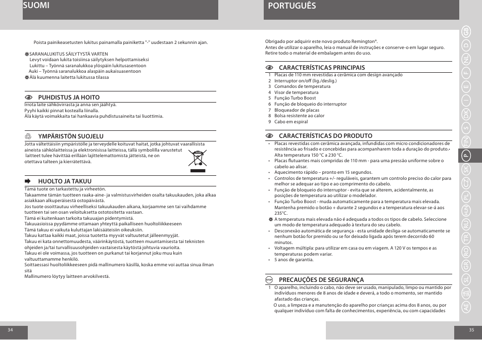Suomi português | Remington S8500 User Manual | Page 18 / 45