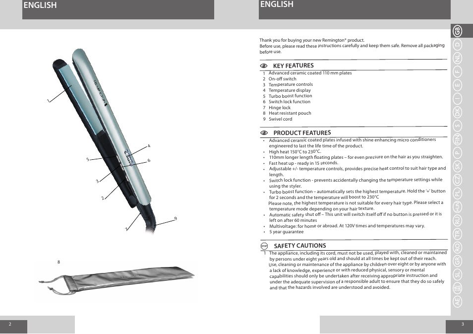 English | Remington S8500 User Manual | Page 2 / 45