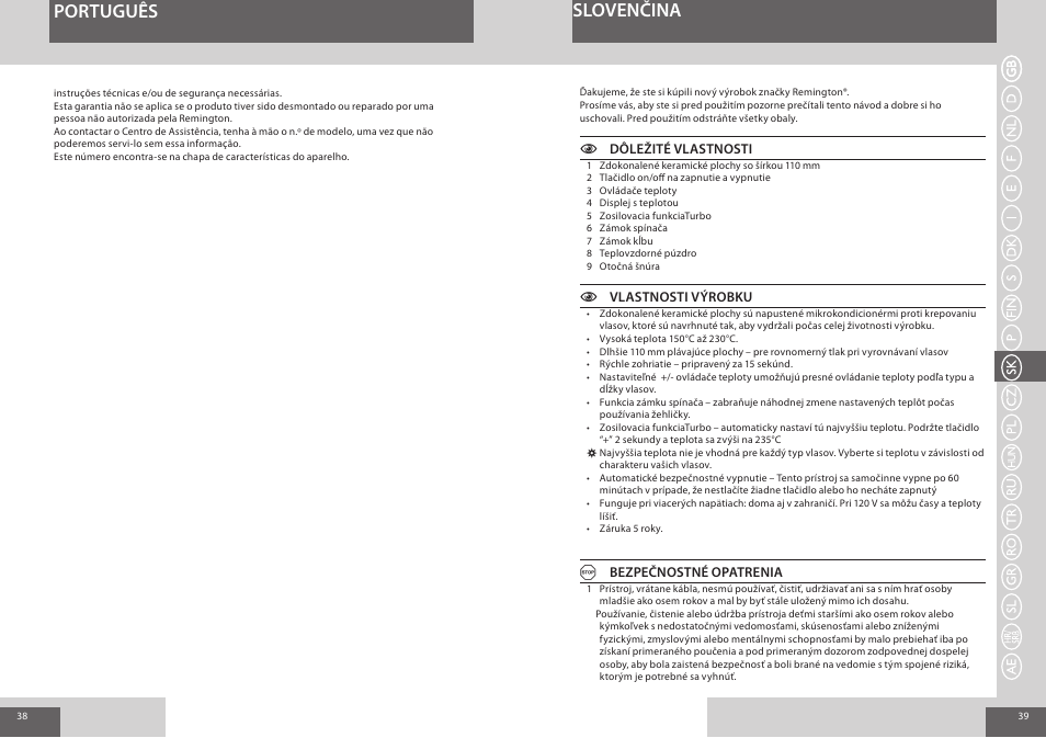 Português slovenčina | Remington S8500 User Manual | Page 20 / 45