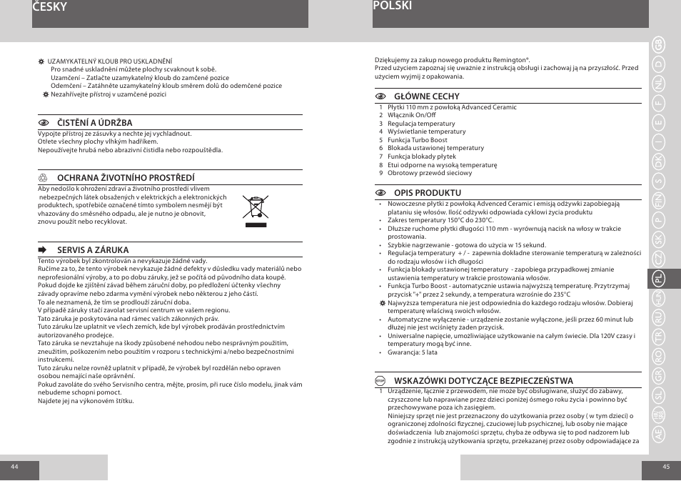 Česky polski | Remington S8500 User Manual | Page 23 / 45