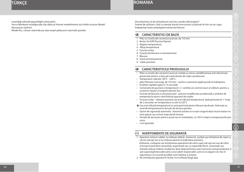 Türkçe romania | Remington S8500 User Manual | Page 31 / 45