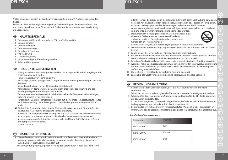 Deutsch | Remington S8500 User Manual | Page 4 / 45