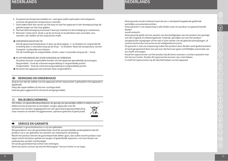 Nederlands | Remington S8500 User Manual | Page 7 / 45