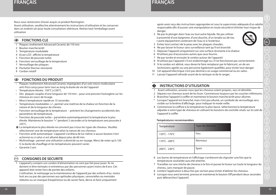 Français | Remington S8500 User Manual | Page 8 / 45