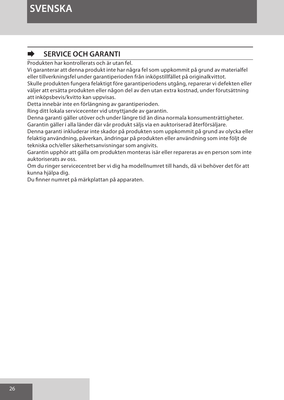 Svenska, Eservice och garanti | Remington AS701 User Manual | Page 26 / 72