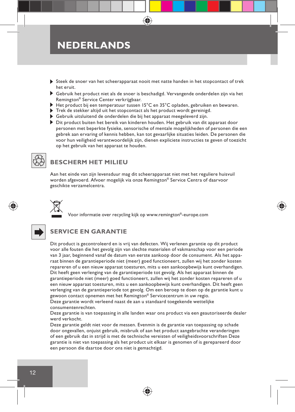 Nederlands, Bescherm het milieu, Service en garantie | Remington HC5015 User Manual | Page 14 / 90