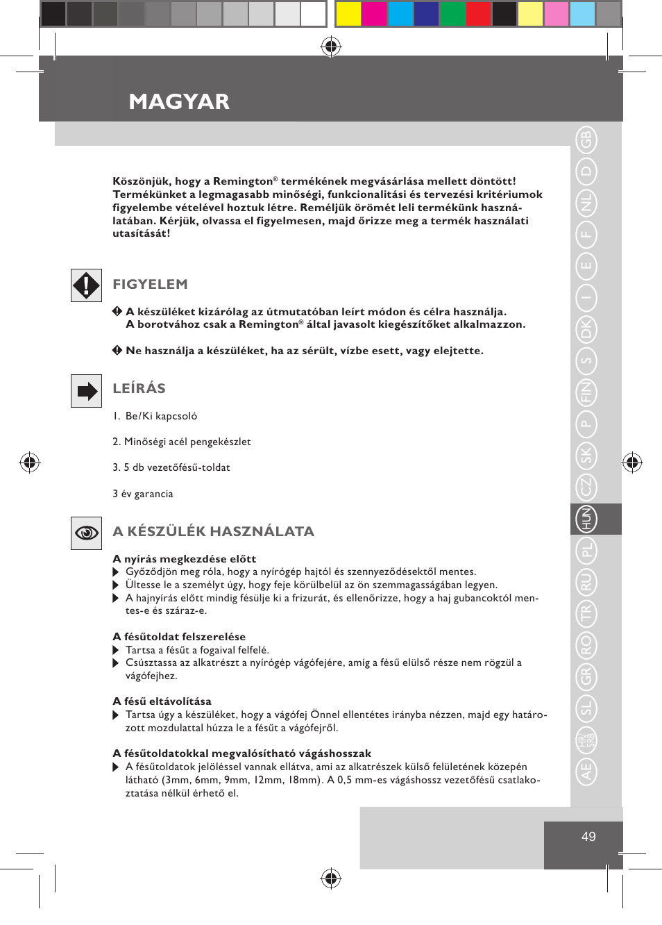Magyar | Remington HC5015 User Manual | Page 51 / 90