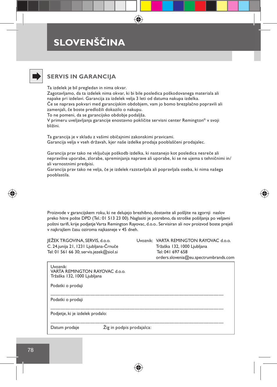 Slovenščina, Servis in garancija | Remington HC5015 User Manual | Page 80 / 90