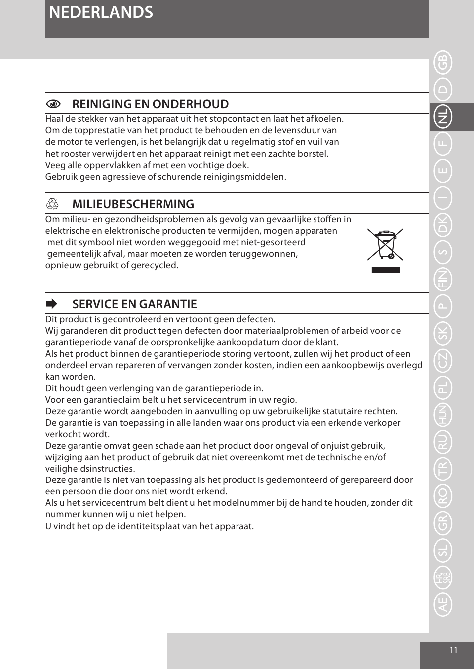 Nederlands, Creiniging en onderhoud, Hmilieubescherming | Eservice en garantie | Remington AS7051 User Manual | Page 11 / 72