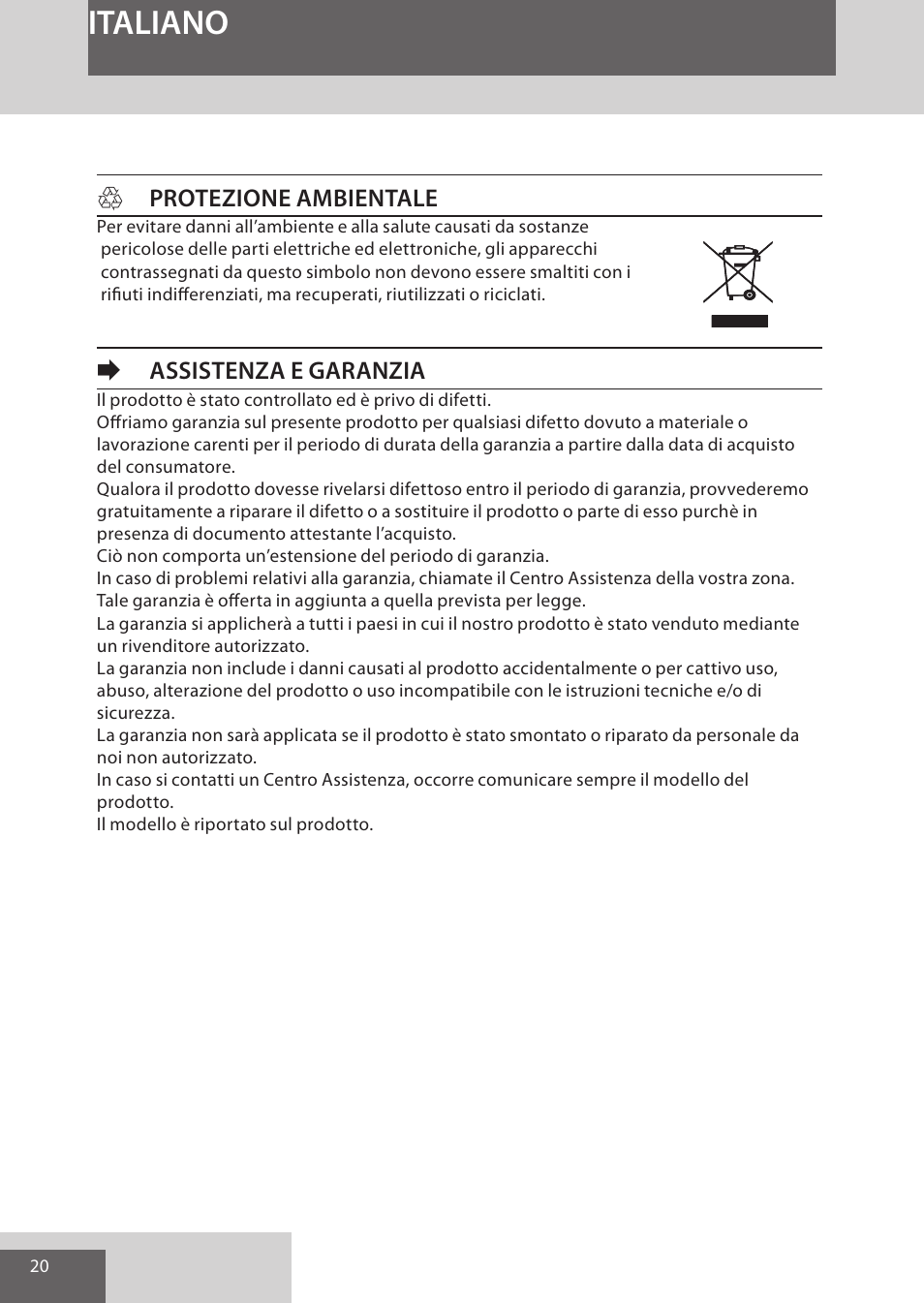 Italiano, Hprotezione ambientale, Eassistenza e garanzia | Remington AS7051 User Manual | Page 20 / 72