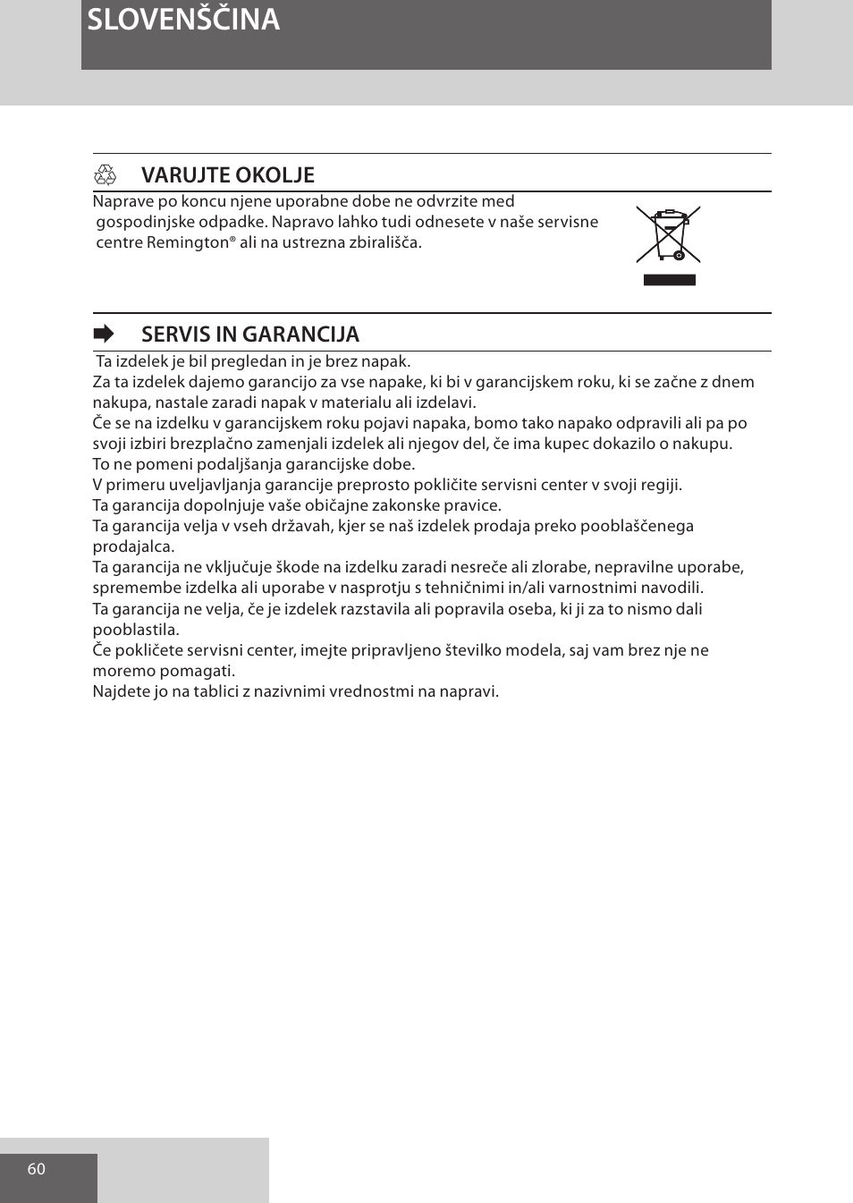 Slovenščina, Hvarujte okolje, Eservis in garancija | Remington AS7051 User Manual | Page 60 / 72