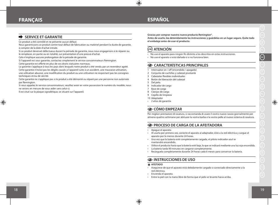 Español français | Remington AQ7 User Manual | Page 10 / 45