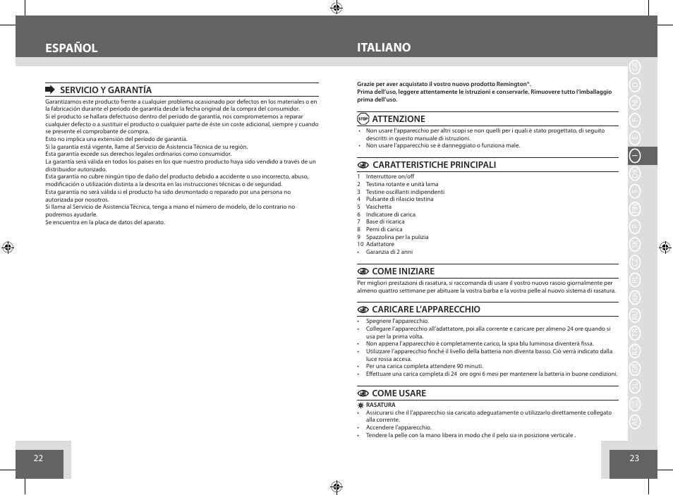 Italiano español | Remington AQ7 User Manual | Page 12 / 45