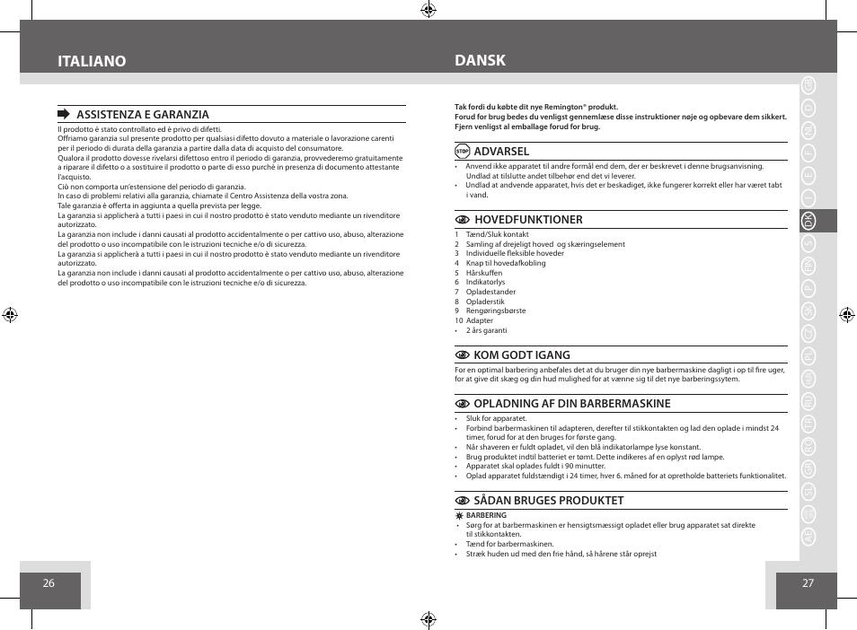 Dansk italiano | Remington AQ7 User Manual | Page 14 / 45