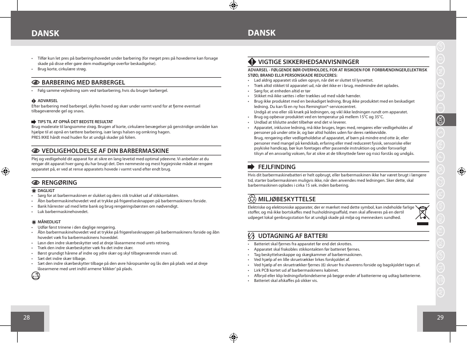 Dansk | Remington AQ7 User Manual | Page 15 / 45