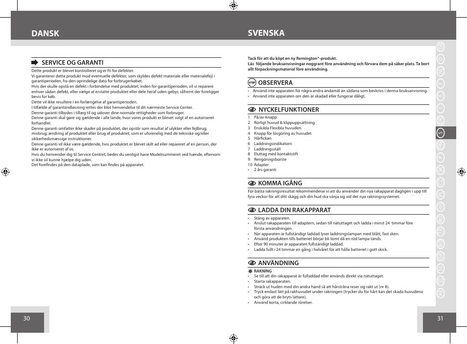 Svenska dansk | Remington AQ7 User Manual | Page 16 / 45