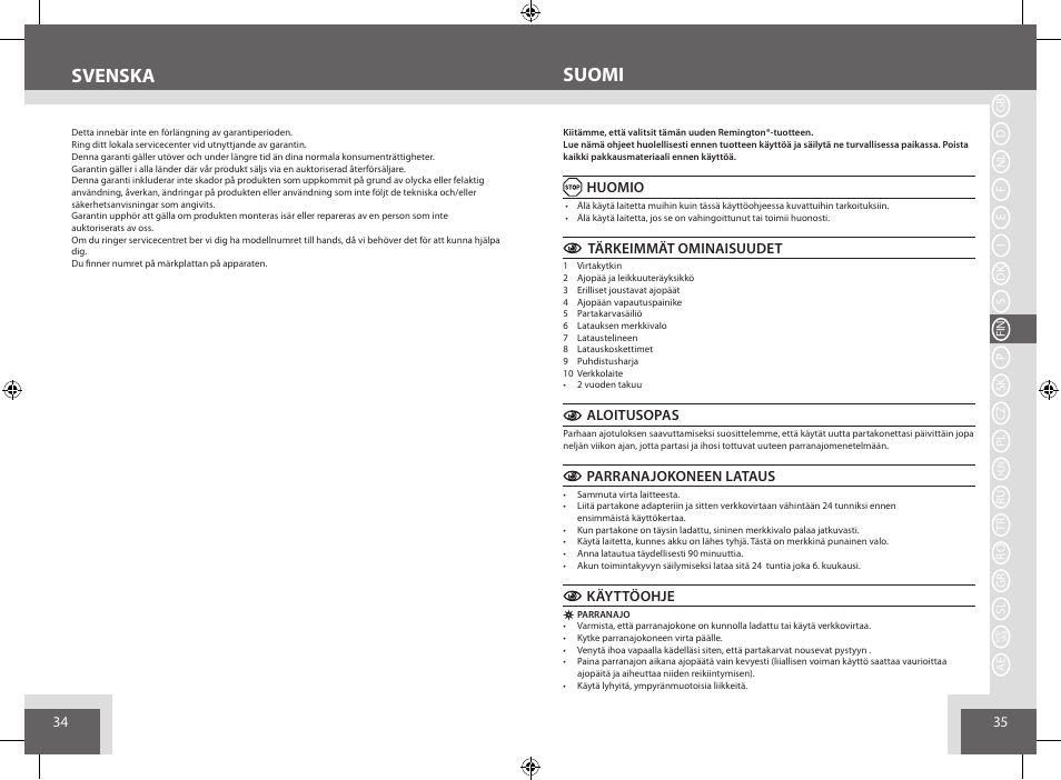 Suomi svenska | Remington AQ7 User Manual | Page 18 / 45