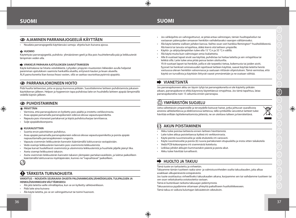 Suomi | Remington AQ7 User Manual | Page 19 / 45