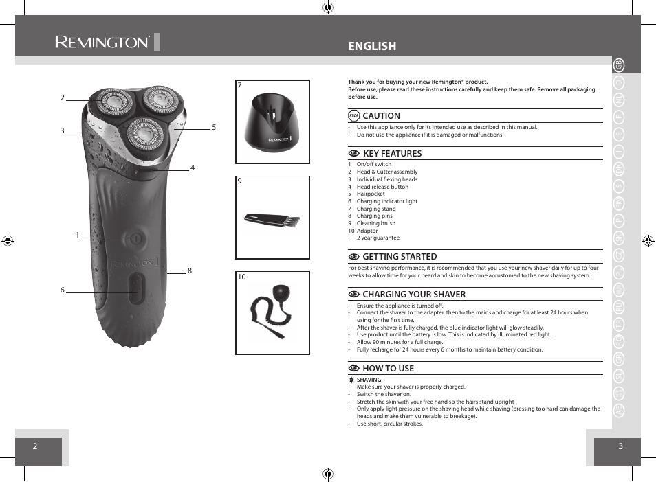 English | Remington AQ7 User Manual | Page 2 / 45