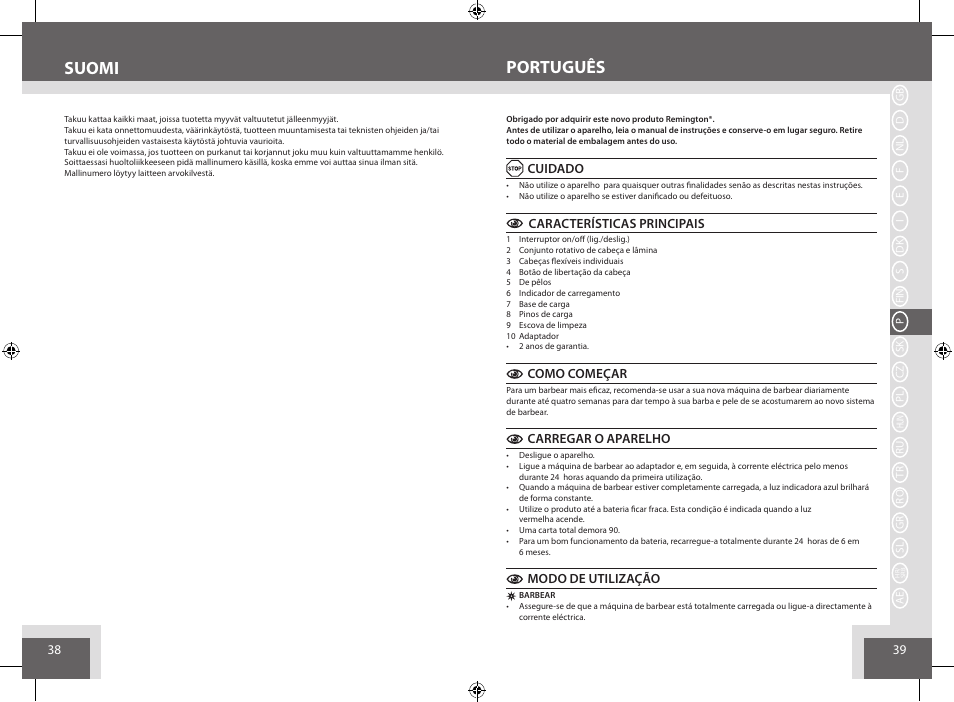 Português suomi | Remington AQ7 User Manual | Page 20 / 45