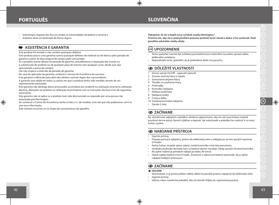 Slovenčina português | Remington AQ7 User Manual | Page 22 / 45