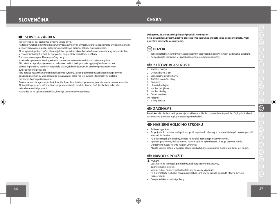 Česky slovenčina | Remington AQ7 User Manual | Page 24 / 45