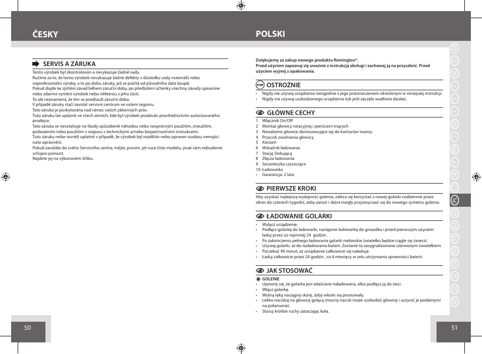 Česky, Polski | Remington AQ7 User Manual | Page 26 / 45