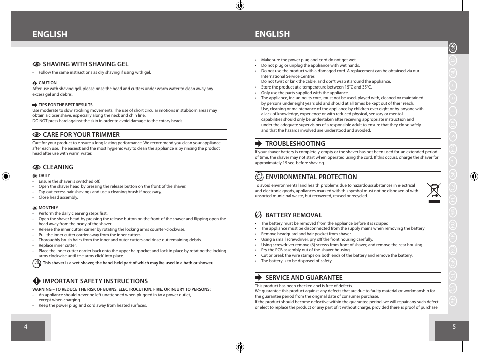 English | Remington AQ7 User Manual | Page 3 / 45