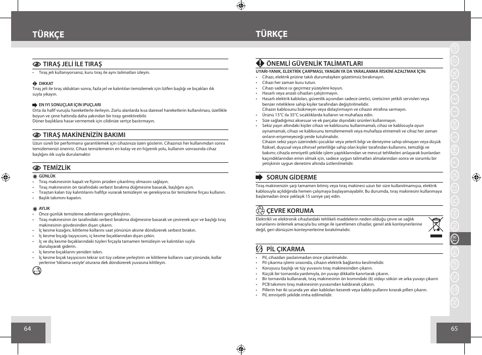 Türkçe | Remington AQ7 User Manual | Page 33 / 45