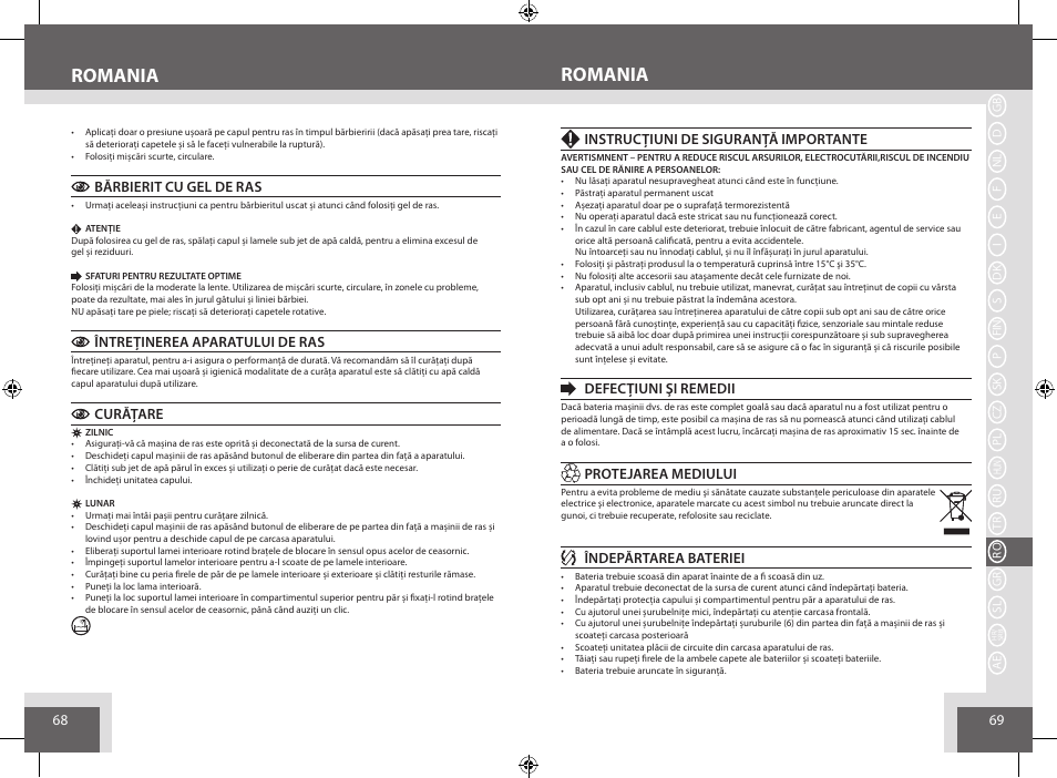 Romania | Remington AQ7 User Manual | Page 35 / 45