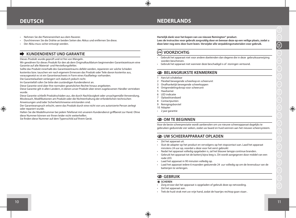 Nederlands deutsch | Remington AQ7 User Manual | Page 6 / 45