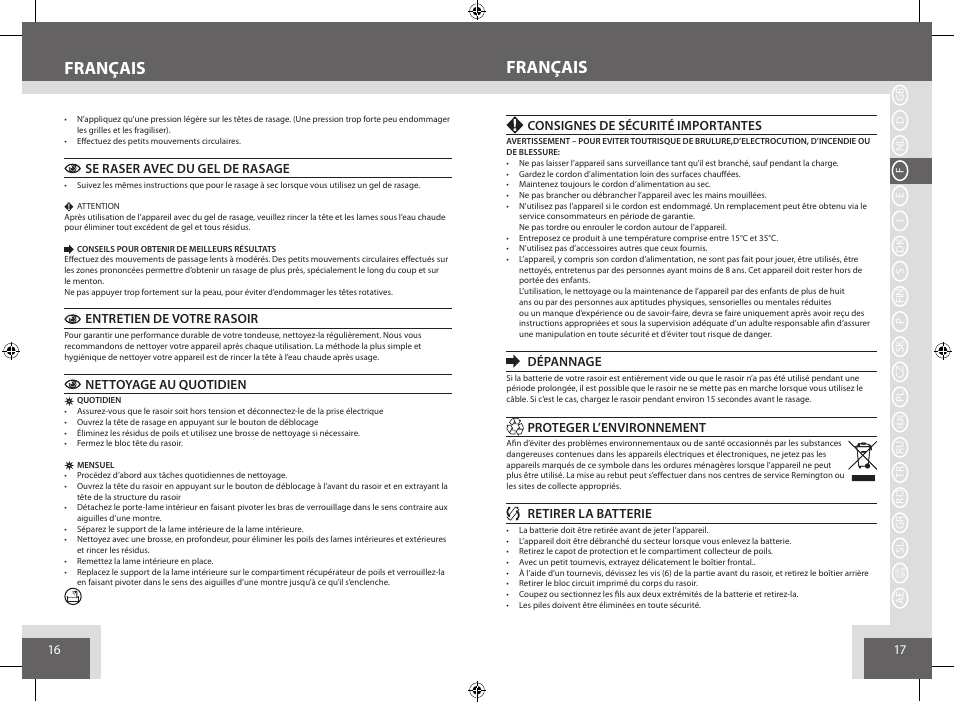 Français | Remington AQ7 User Manual | Page 9 / 45