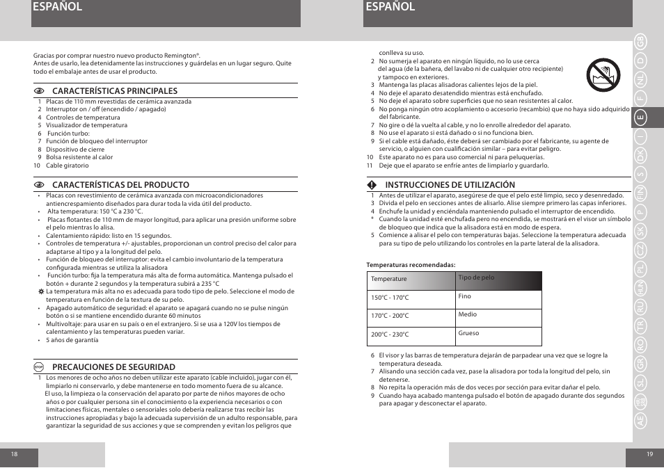 Español | Remington S8510 User Manual | Page 10 / 41